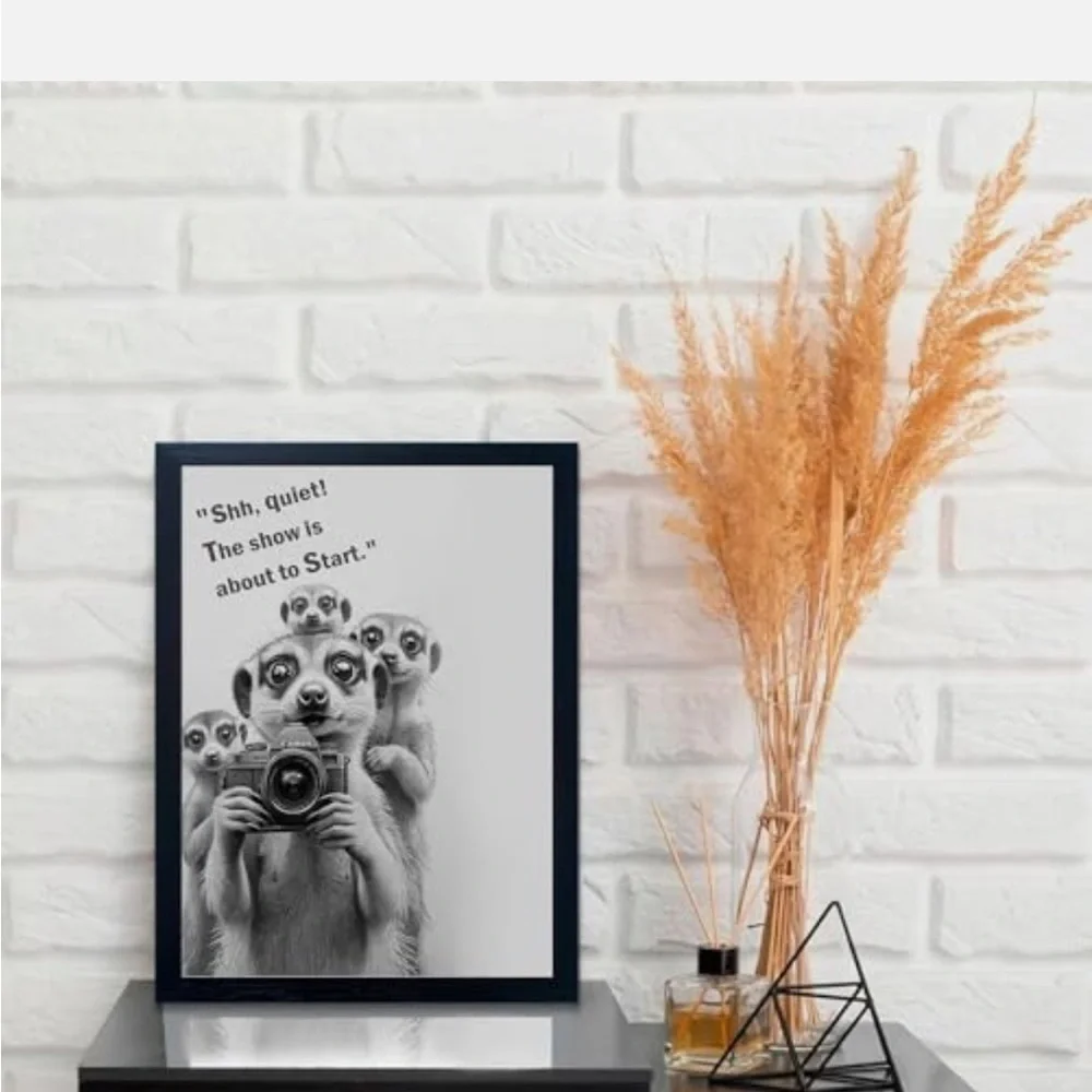 NWT Frame Bathroom Wall Art Black and White Canvas Wall Art “11x14” Meerkat